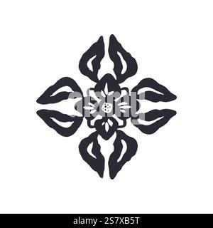 Schwarz-weiß minimalistisch abstrakte Inky Blüten symmetrische Komposition Silhouette Stock Vektor
