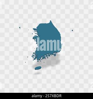 Südkorea hohe detaillierte Vektordarstellung der Ländersilhouette. 3D-Karte auf transparentem Hintergrund mit fallendem Schatten. Für Bildungs-, dekorative oder informative Zwecke. Stock Vektor