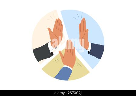 Dank der Partnerschaft können Geschäftsleute Synergien und High-Fiving-Diagramme zeigen Stock Vektor