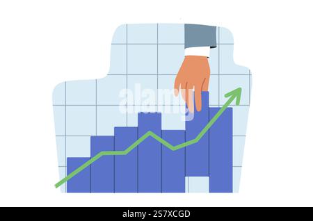 Erfolgreiches Investmentmanagement zur Steigerung der Gewinne, demonstriert durch den Hand-Investor, der die Charts hochzieht Stock Vektor