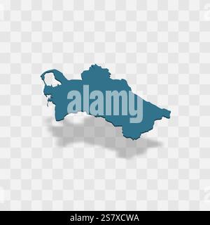 Turkmenistan hohe detaillierte Vektordarstellung der Ländersilhouette. 3D-Karte auf transparentem Hintergrund mit fallendem Schatten. Für Bildungs-, dekorative oder informative Zwecke. Stock Vektor