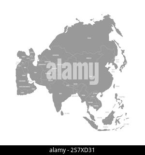 Detaillierte politische Karte mit Ländergrenzen in Asien, einschließlich China, Russland und Indien. Eine nützliche Referenz für Geographiestudien. Stock Vektor