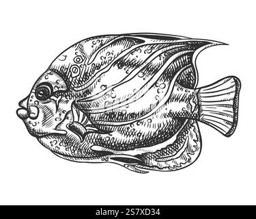 Vektorillustration von Meeresfischen. Ein tropisches Unterwassertier. Tropisches Element der Natur. Für Postkarten, Ausdrucke. Handgezeichnete strukturierte Skizze in Stock Vektor