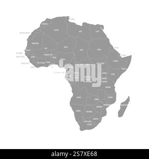 Detaillierte politische Karte mit Ländergrenzen in Afrika, einschließlich Ägypten, Nigeria, Kenia und Südafrika. Eine nützliche Referenz für Geographiestudien. Stock Vektor