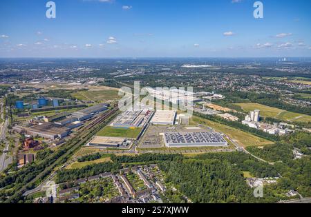 Luftaufnahme, Industriegebiet Westfalenhütte, Hoesch Areal, Logistikzentrum, Blick auf Dortmund, Borsigplatz, Dortmund, Ruhrgebiet, Nordrhein-Westpha Stockfoto