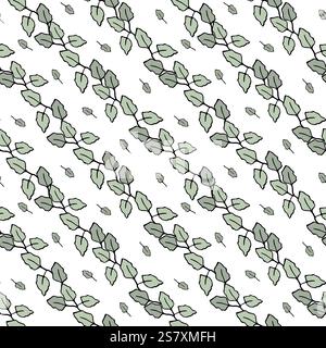 Nahtloses Muster mit kleinen grünen Blättern. Perfekt für Hintergrund-, Textil- oder Geschenkpapier Ein zartes, sich wiederholendes Muster mit winzigen grünen Blättern Stock Vektor