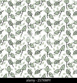 Nahtloses Muster mit kleinen grünen Blättern. Perfekt für Hintergrund-, Textil- oder Geschenkpapier Ein zartes, sich wiederholendes Muster mit winzigen grünen Blättern Stock Vektor