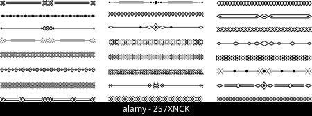 Dekorative geometrische Linienränder. Elegante dekorative Trennwände und dekorative Einrichtungsgegenstände. Vintage-Linientrenner mit geometrischen Mustern Vektorsatz Stock Vektor