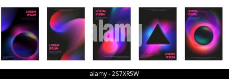 Postervorlagen für unscharfe Verläufe. Abstrakte, farbenfrohe Hintergründe mit dynamischen Lichteffekten, geometrische Formen mit verlaufendem Netzlicht, kreative Flüssigkeit Stock Vektor