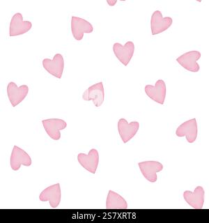 Nahtloses Muster mit rosafarbenen Herzen. Niedliche Illustration zur Dekoration zum Valentinstag. Romantischer Hintergrund, ideal für Grußkarten, Tapeten oder Stoff Stockfoto