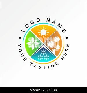 Logo Design Grafikkonzept Kreativ Premium Vektor Stock Grafik Kreis geschnitten vier Jahreszeiten Winter Sommer Frühling Herbst Umgebung Wetter draußen Stock Vektor