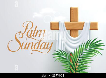 Palm sunday Clipart-Design. Frohe ostersonntag mit hölzernem christlichen Kreuz für jesus christus Auferstehung und auferstandene katholische Feier. Vektor Stock Vektor