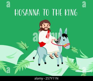 Jesus Palm sunday Clipart Design. Jesus christus Charakter reitet in Esel für den Herrn auferstandene Hosanna zum König ostersonntag ClipArt. Vektor Stock Vektor