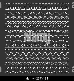 16 handgezeichnete Trennblätter - Wellen, dunkler Hintergrund, Vektor-eps10-Illustration Stock Vektor
