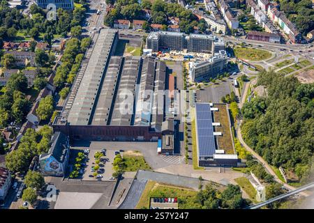 Luftansicht, Baustelle mit neuem TRIUM Bürogebäude Bochum GmbH & Co KG, Westpark Alleestraße und Wattenscheider Straße mit verkehrszirkus Stockfoto