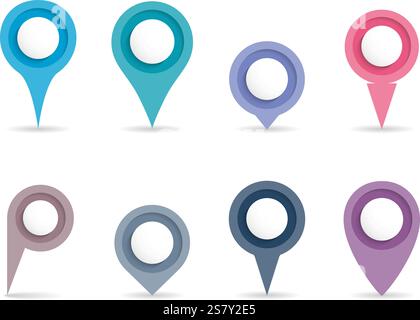 Kartenstifte, acht Formen und Farben, Vektor-eps10-Illustration Stock Vektor