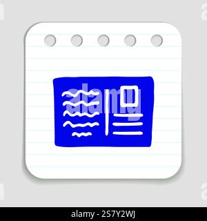 Doodle Letter Postkartensymbol handgezeichnet mit blauem Stift auf einem Notizpapier in flachem Stil. Vektorabbildung Stock Vektor