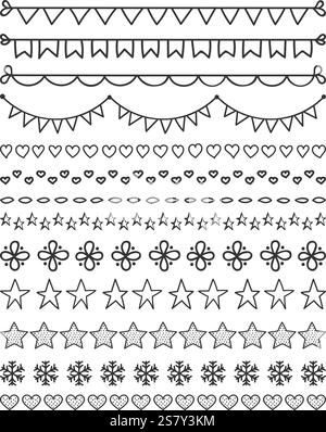 13 handgezeichnete Trennblätter - Flatten, Herzen, Sterne, Blumen, Schneeflocken, Vektor-eps10-Illustration Stock Vektor