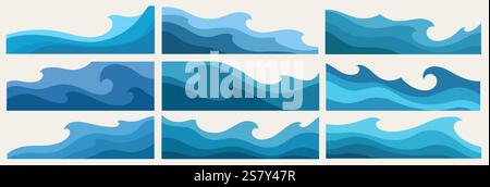 Blaue Wellen Eingestellt. Flüssige Formelemente Stock Vektor
