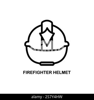 Feuerwehrhelm Wildbrand Katastrophenlinie Symbol Vektor. Feuerwehrhelm Waldfeuer-Katastrophenschild. Schwarze Abbildung des isolierten Kontursymbols Stock Vektor
