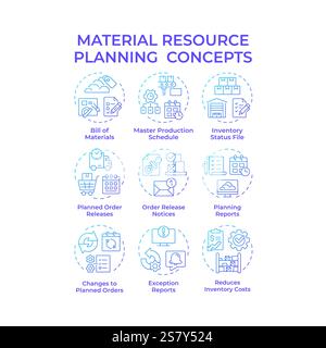 Symbole für das blaue Gradientenkonzept der Materialressourcenplanung Stock Vektor