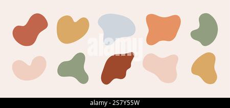 Freiform-Boho-Formen. Abstrakte unregelmäßige Zufallsblobs. Moderne grafische Designelemente. Vektorsatz isoliert auf beigefarbenem Hintergrund Stock Vektor