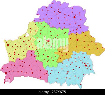 Karte von Belarus mit Straßen und großen Städten Stock Vektor