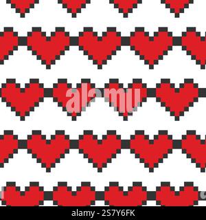 Nahtloses Pixel Heart Pattern. Abstrakte Hintergrundtextur oder Hintergrundkonzept am Valentinstag. Isolierte Vektor-Illustration Geschenkpapier oder Web-Werbebanner Thematische Karten, Faltblätter, Preisschilder Stock Vektor