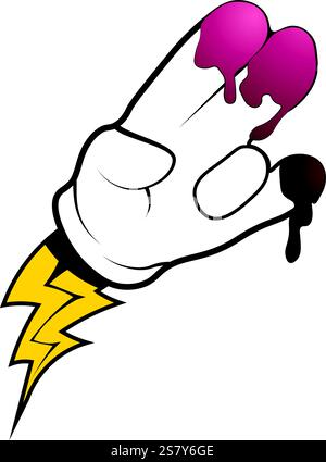 Eine Figur mit einer Zeichentrickhand, die den Satz zwei in der Haustür symbolisiert, eine in Schokolade. In Form eines weißen Blitzhandschuhs Stock Vektor