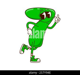 Groovige Nummer 7, lustige Mathe-Cartoon-Figur mit glücklichem Lächeln, Vektor-Emoji. Groovige Zahl 7 oder 7 Ziffern mit lächelndem Gesicht für Kinder Mathematik Stock Vektor