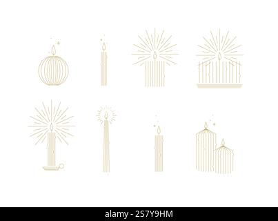 Kerzenset verschiedene Formen und Formen zeichnen im Art-Deco-Stil auf weißem Hintergrund Stock Vektor