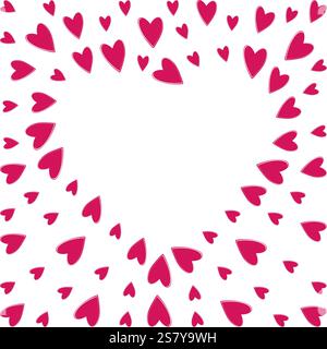 Herzförmige Herzen abstrakter Rahmenrand in trendigem Pink. Vorlage für die Begrüßung zum Valentinstag im Kopierraum. Vektor-Illustration Thematische Karten, Poster oder Web-Werbebanner, Broschüren, Druckmaterialien oder Tags Stock Vektor