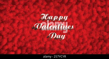 Alles Gute zum Valentinstag Kopie Raum Lettering Design. Rote Herzen auf rotem Hintergrund. Valentinstag Hintergrund. Banner für Grußkarten, Vorlagen, Verpackung. Stock Vektor