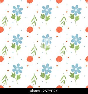 Nahtlose niedliche Hand gezeichnete Blumenmuster Hintergrundvektor-Illustration für Mode, Stoff, Tapete und Druckentwurf. Vektorabbildung Stock Vektor