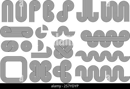 Abstrakte Linienmuster. Bögen und geometrische Retro-Wellen auf weißem Hintergrund. Kurve organische und moderne einfache Figuren für Plakate. Gliederung Stock Vektor