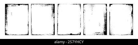 Alte Abdeckungen isoliert auf weißem Hintergrund. Vektor-realistische Illustration von zerkratzten rechteckigen Papierrahmen mit grungy-körniger Textur, abgenutztem cd-Plattenmodell mit leerer Oberfläche und unebenen Kanten Stock Vektor
