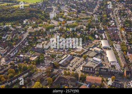 Luftaufnahme, Wohngebiet, Ortsansicht Humboldtstraße, neues Wohngebiet Marie-Curie-Straße, Moers, Moers, Ruhrgebiet, Nordrhein-Westfalen, Stockfoto