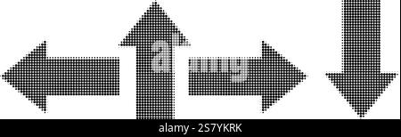 Halbtonsymbol für Pfeile in vier Richtungen. Symbol mit vier seitlichen Pfeilen aus Retro-Halbtonmuster. Pfeile verschiedene Richtungen Vektorsymbol illustr Stock Vektor