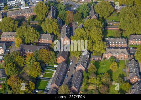 Luftaufnahme, Arbeiterwohnheim Bergwerkssiedlung Etzoldstraße, Verkehrskreis Bendschenweg, Neukirchen, Neukirchen-Vluyn, Ruhrgebiet, Nordrhein Stockfoto
