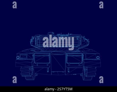 Blauer Tank wird in einer Computergrafik dargestellt. Der Panzer ist ein militärisches Fahrzeug und für den Einsatz im Kampf bestimmt. Das Bild ist eine stilisierte Darstellung Stock Vektor