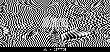 Schach Wavous Board optische Illusion, Schachbrettbanner Vorlage. Schwarz-weiße Schachbrettchen, abstrakter Vektor-Hintergrund Stock Vektor