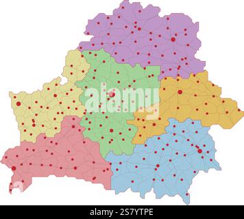 Karte von Belarus mit Straßen und großen Städten Stock Vektor