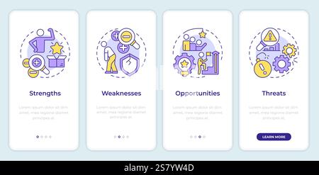 SWOT-Strategie Onboarding Mobile App Bildschirm Stock Vektor