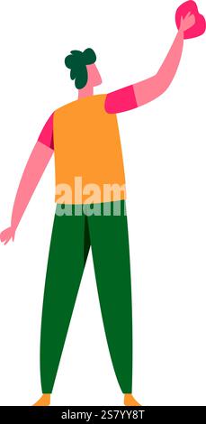 Männlicher Reiniger, der ein Fenster mit einem Lappen wäscht, stellt einen professionellen Reinigungsdienst in einer Vektorillustration voller Länge auf einem weißen Hintergrund dar Stock Vektor