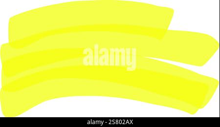 Drei sich überlappende, durchscheinende Pinselstriche in Gelb schaffen ein einfaches, aber lebendiges abstraktes Design, das sich für Hintergründe oder Designelemente eignet Stock Vektor