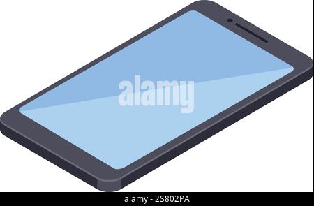 Modernes Smartphone mit leerem Bildschirm, auf dem blaues Farbverlauf angezeigt wird, ist auf weißem Hintergrund isoliert. Die isometrische Ansicht des mobilen Geräts eignet sich perfekt für die Präsentation von Apps oder Websites Stock Vektor