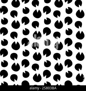 Schwarzes und weißes nahtloses Vektormuster von Schuh Hufabdrücken in Silhouette. Fußabdrücke des Pferdes. Hufeisen von Pony, Esel, Maultier. Isoliert auf weiß Stock Vektor