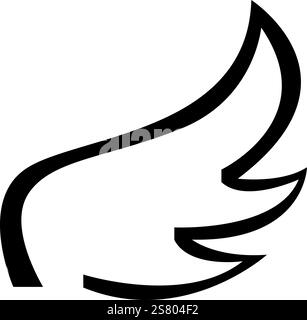 Der stilisierte schwarze Flügel, der sich nach oben erhebt und Freiheit, Eleganz und Geschwindigkeit symbolisiert, ist perfekt für Logos und Grafikprojekte geeignet und vermittelt ein Gefühl von Kraft und Anmut Stock Vektor
