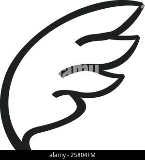 Die einfache Schwarzweißzeichnung eines stilisierten Flügels repräsentiert Konzepte wie Freiheit, Hoffnung, Reisen, Lieferung und Geschwindigkeit und eignet sich für Logos und Symbole Stock Vektor