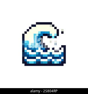 Meereswellen-Symbol im 8-Bit-Pixelstil. Sea Logo Pixelart Vektor. Vektorsymbol des Pixel-Tsunami. Vektorabbildung. Stock Vektor